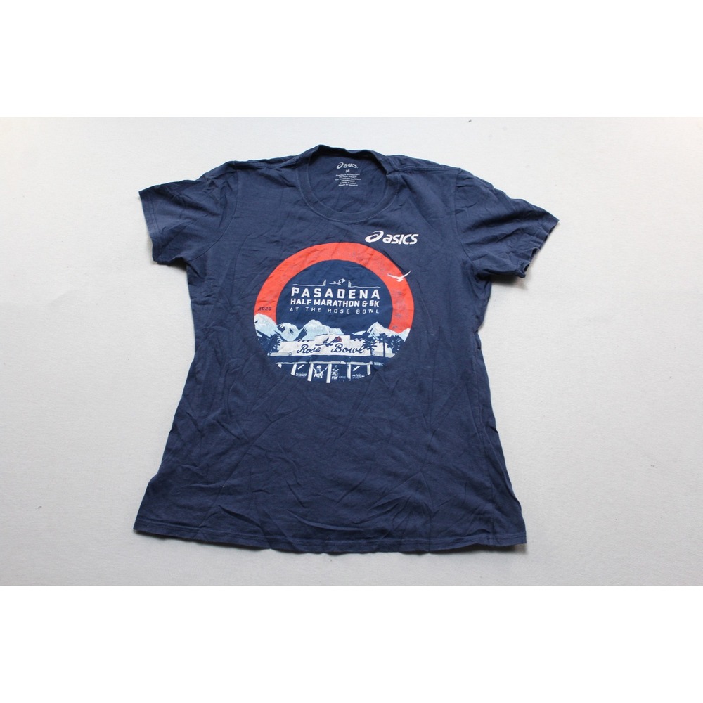 Asics T-Shirt Mens Medium Blue Excellent Pasadena Half Marathon Rose Bowl 2020